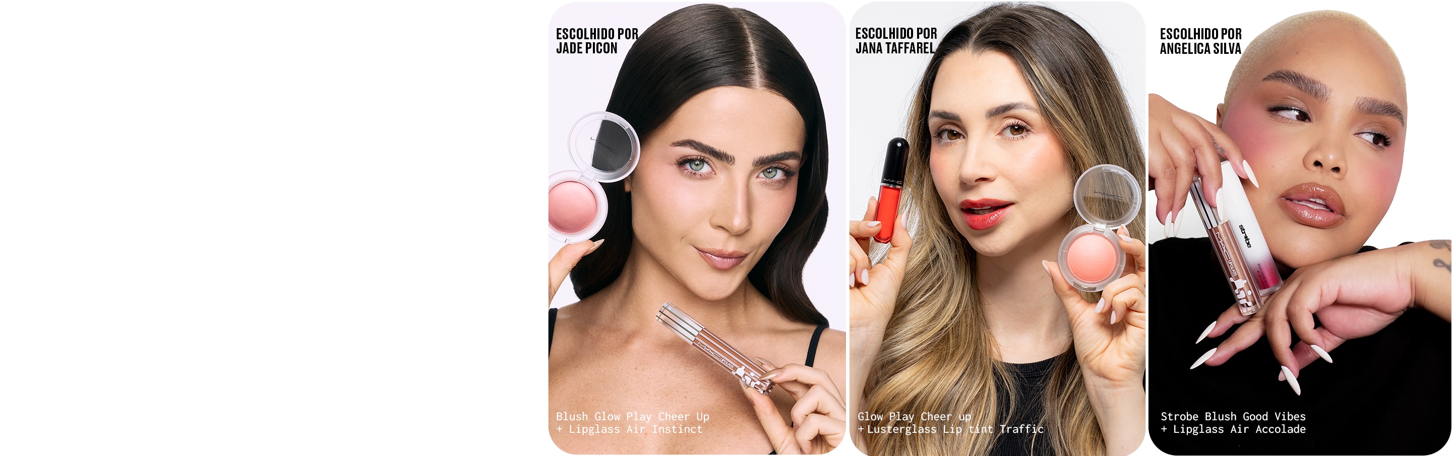 Campanha oficial M·A·C com combinações de blush e produtos para lábios