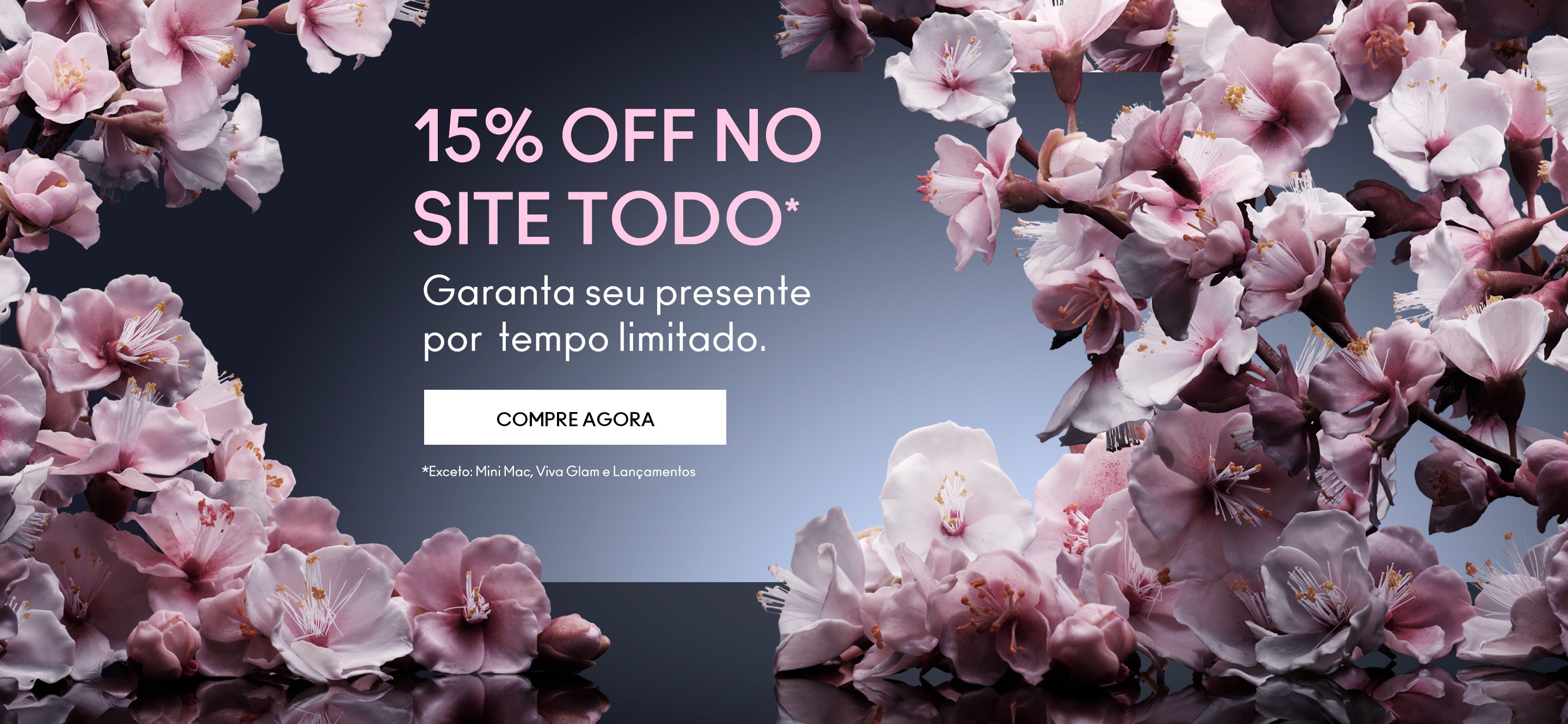 15% off no site todo* Garanta seu presente por tempo limitado. Exceto: Mini Mac, Viva Glam e Lançamentos